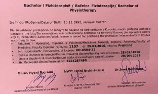 Nënshkruhen edhe 16 licenca të fizioterapeutëve