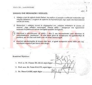 Ekskluzive: Raporti i plotë i autopsisë së Astrit Deharit [Dokument]