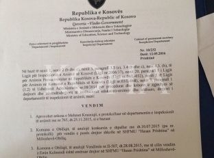 Obiliqi s’e zbaton vendimin e Inspektoratit për drejtorin në Milloshevë